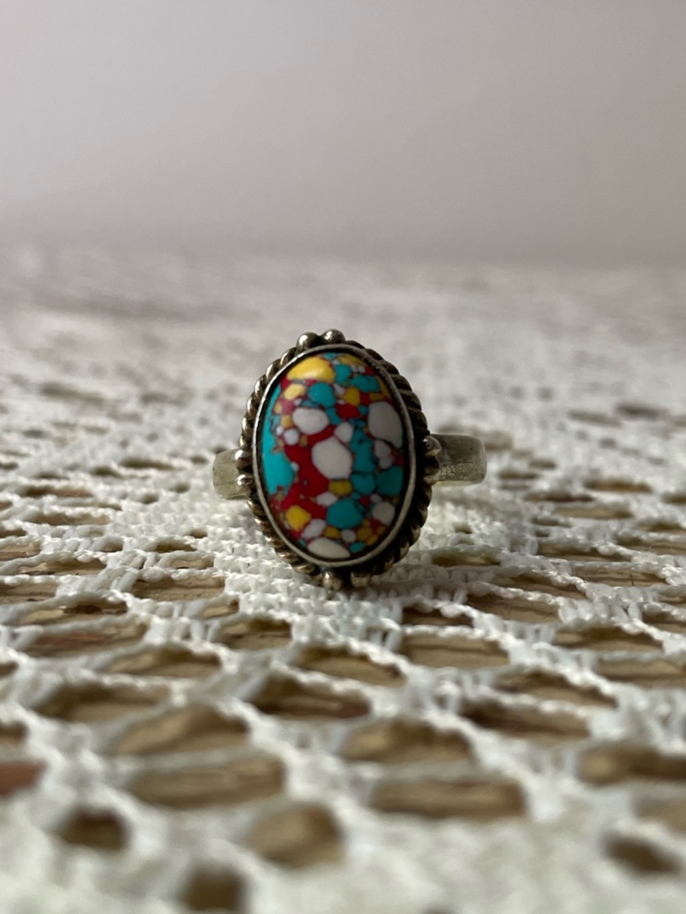 Sterling Silver Turquoise Mosaic Ring Size 10